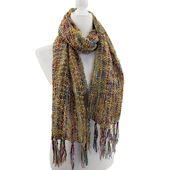 All Jazzed Up Accessories - ALL JAZZED UP Boho Multicolored Open Weave Lightweight Fringed Scarf